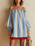 Ondine | Vestido mini de rayas azules con hombros descubiertos