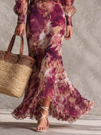 Vestido Maxi Rosa en Chiffon con Hombros Descubiertos