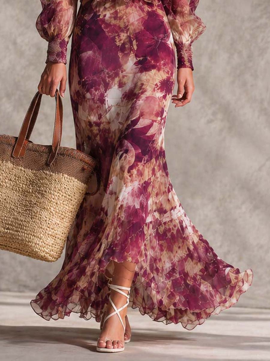 Vestido Maxi Rosa en Chiffon con Hombros Descubiertos