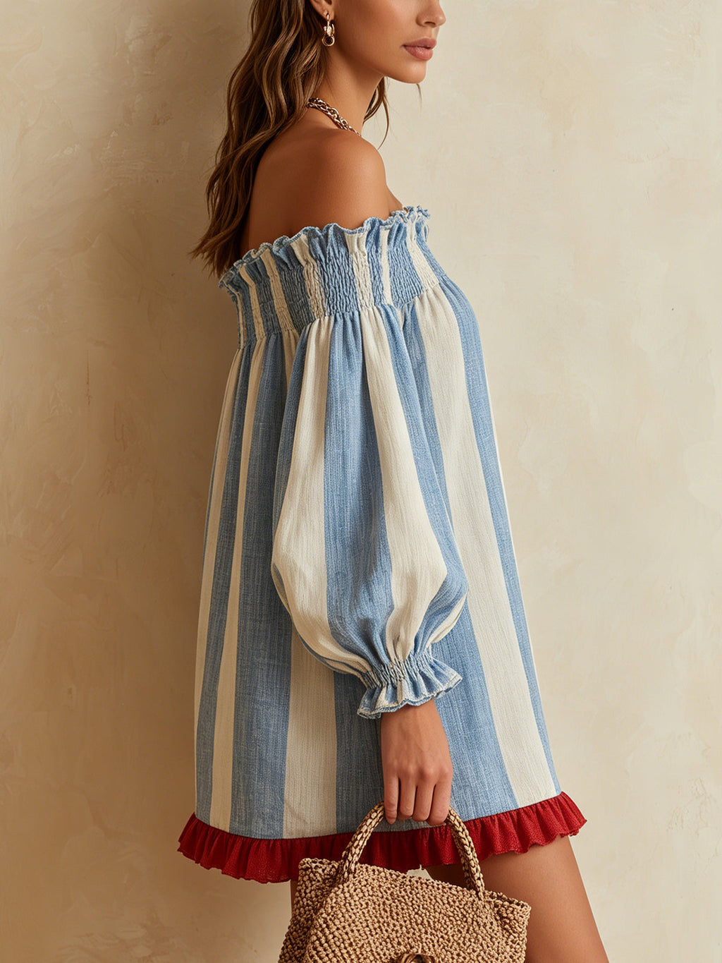 Ondine | Vestido mini de rayas azules con hombros descubiertos