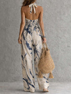 Mono Beige de Escote Halter con Estampado Tinta y Bolsillos