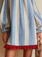 Ondine | Vestido mini de rayas azules con hombros descubiertos