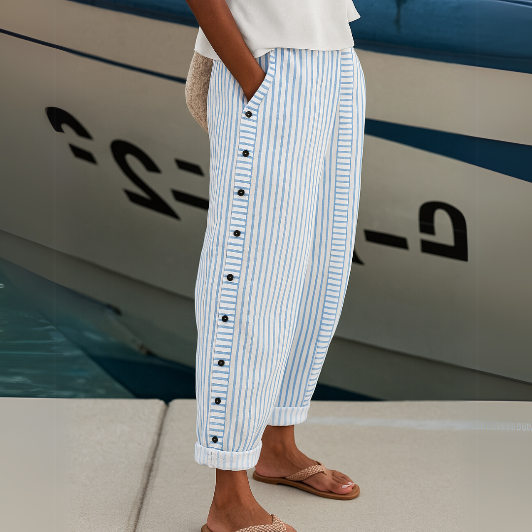 CAITLIN |PANTALÓN A RAYAS CON BOTONES ELEGANTES