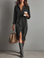 Corduroy Midi Dress with Chest Pockets