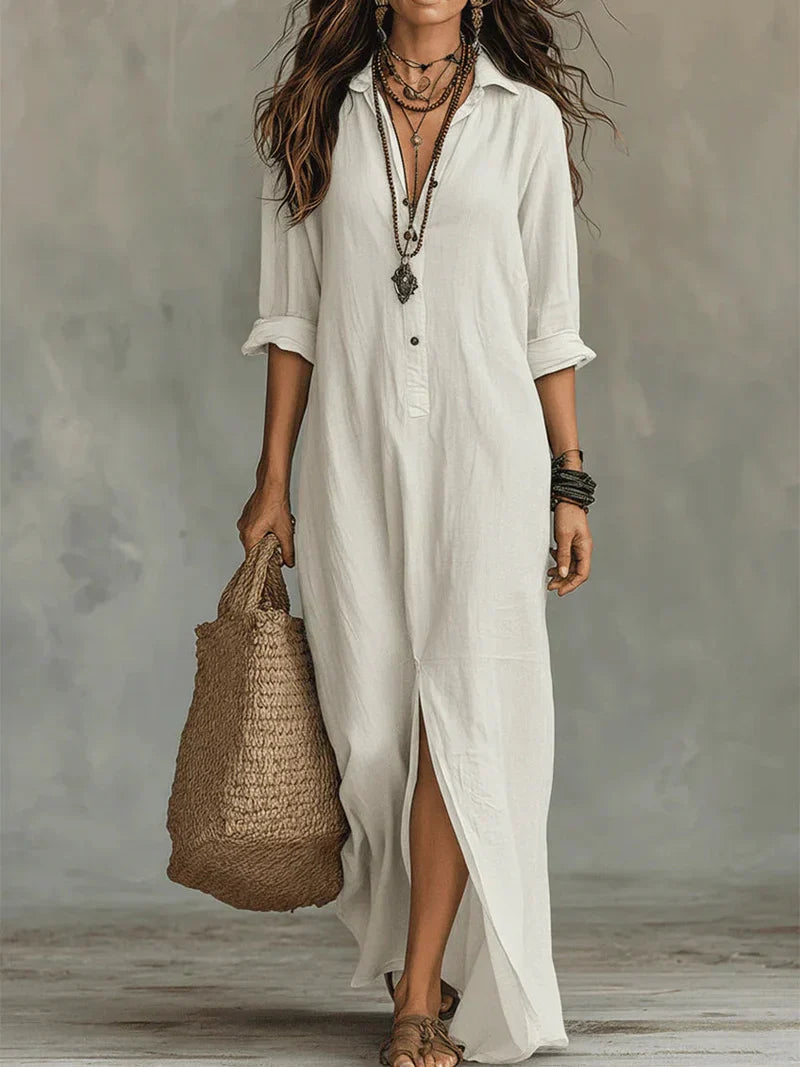 Céline™ | Vestido maxi negro amplio con botones