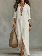 Céline™ | Vestido maxi negro amplio con botones