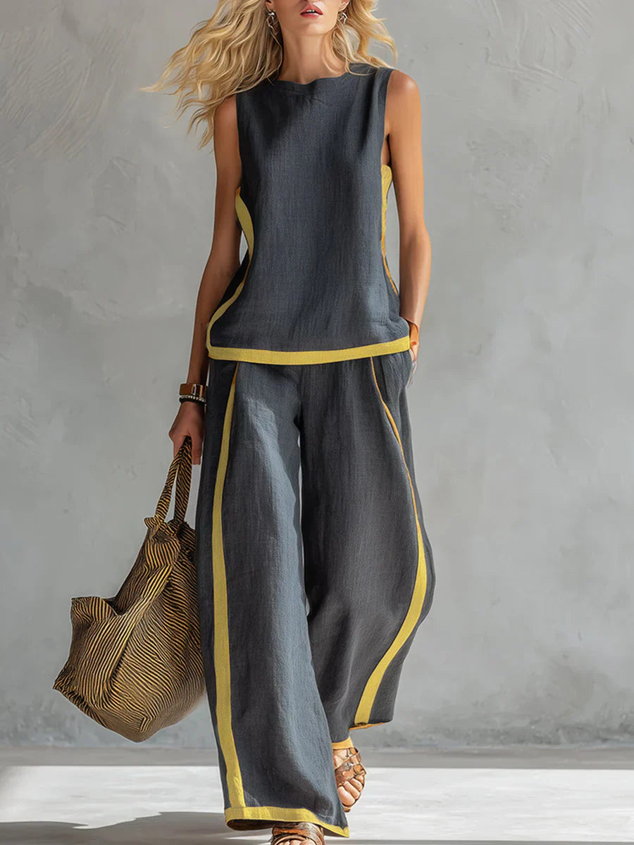 Ursula | Conjunto chaleco y pantalón bicolor chic-casual