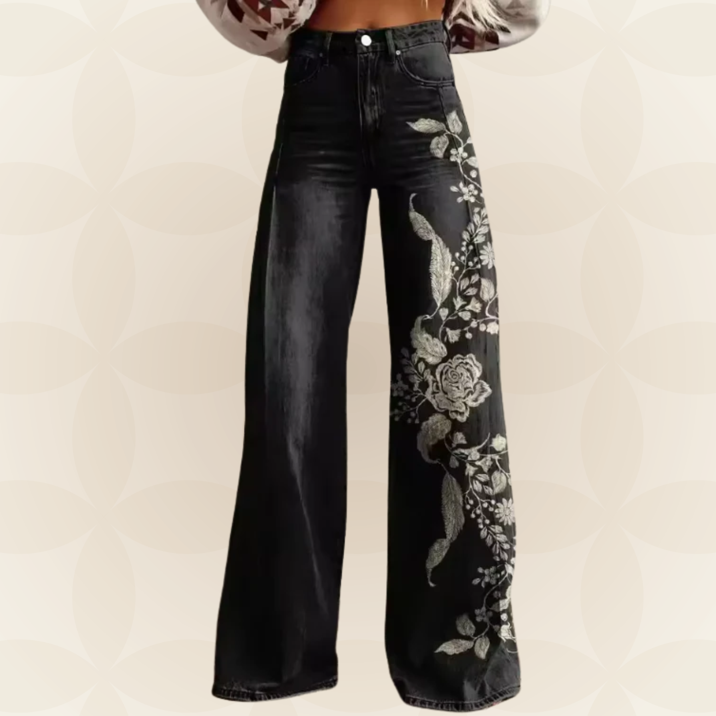 Eclissi | Pantalón vaquero negro con flores