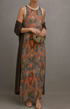 Élina | Ensemble robe longue imprimée avec gilet assorti