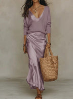 Elena | Abito Midi Satinato con Maglione Incluso