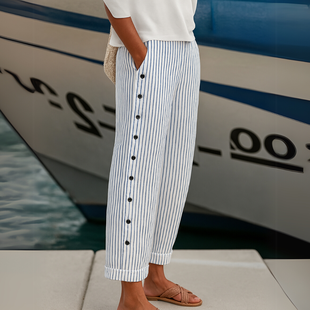 CAITLIN |PANTALÓN A RAYAS CON BOTONES ELEGANTES