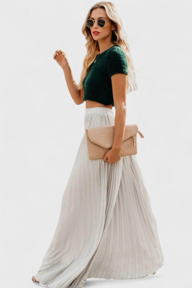 Mila | Falda larga plisada de talle alto