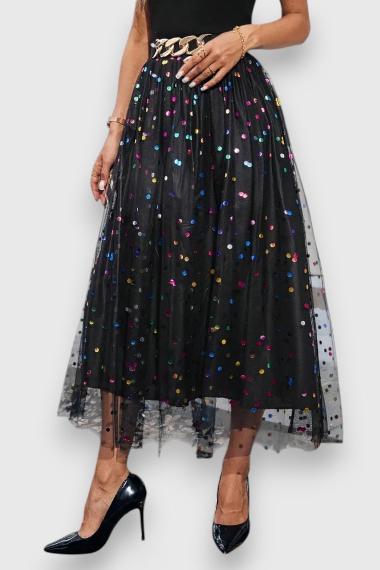 Claire | Falda de malla con lunares