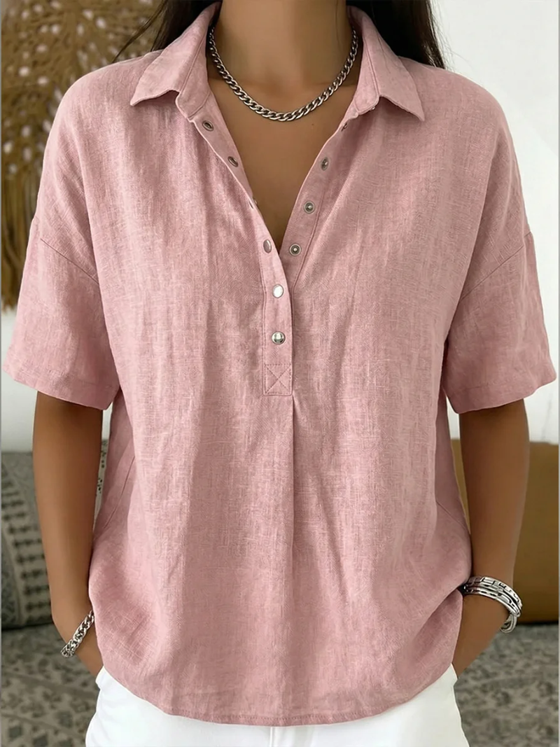 Van Delft Mode® | Blouse met kraag en knoopdetail (TIJDELIJK 1+1 GRATIS!)