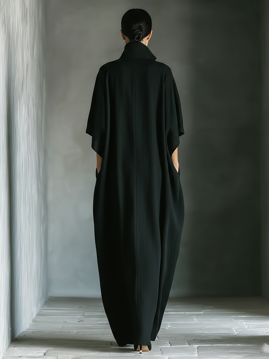 Costanza | Vestido largo negro con mangas kimono y escote en V