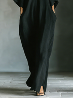Costanza | Vestido largo negro con mangas kimono y escote en V