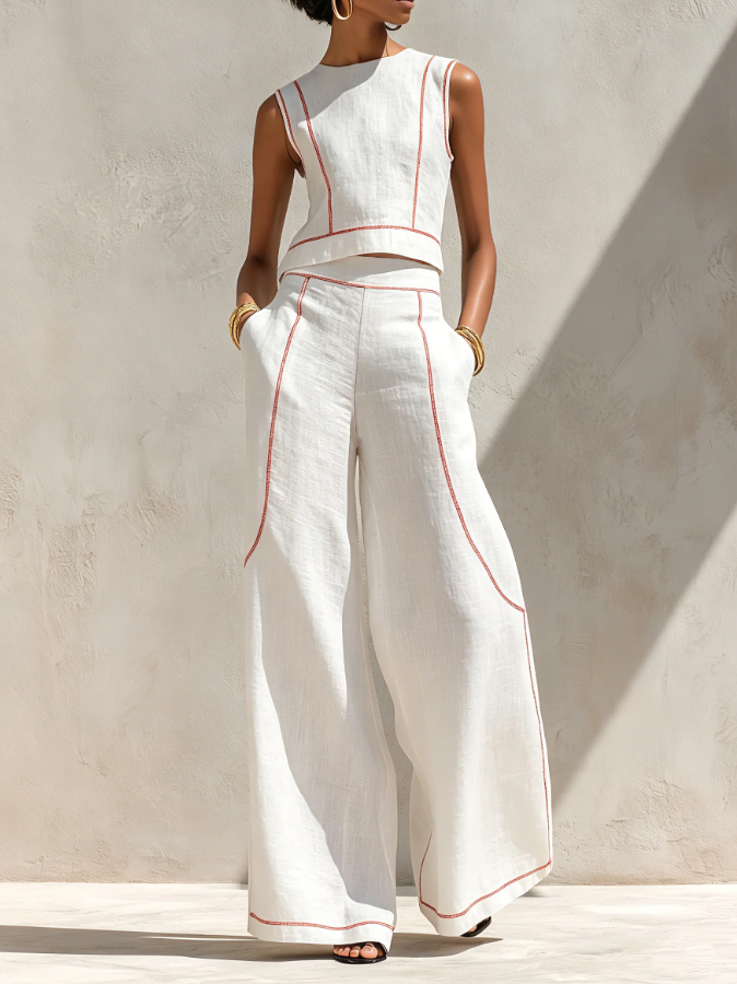 Vittoria | Conjunto blanco con top sin mangas y pantalón ancho