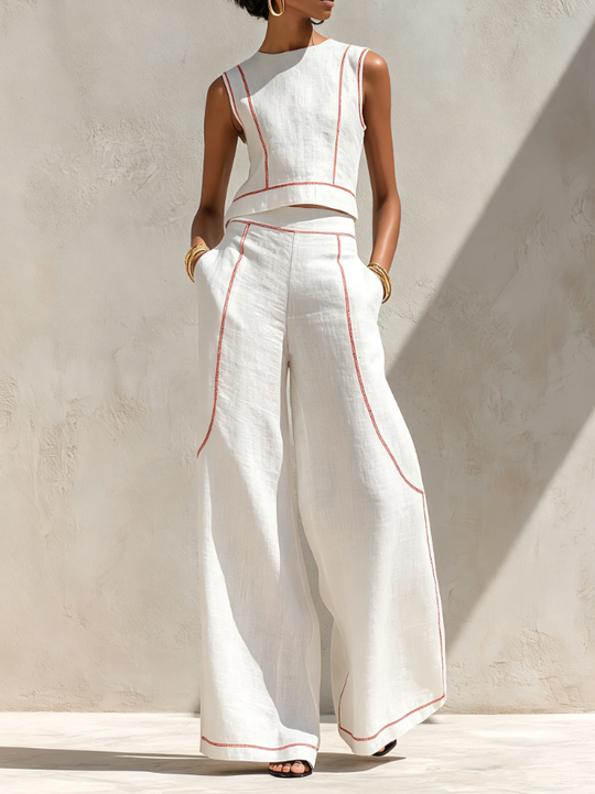 Serena | Conjunto blanco con top sin mangas y pantalón ancho