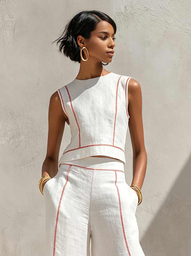 Vittoria | Conjunto blanco con top sin mangas y pantalón ancho