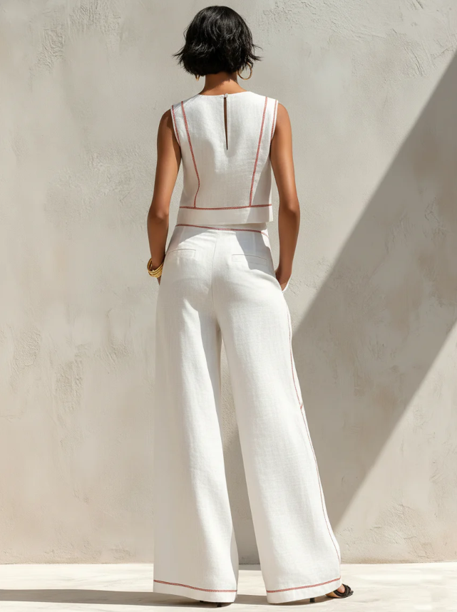 Vittoria | Conjunto blanco con top sin mangas y pantalón ancho