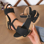 Sandales compensées Daniela – Élégance intemporelle en cuir