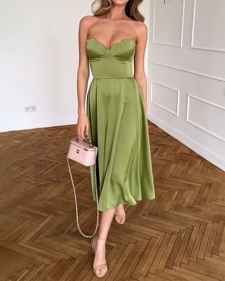 Liora | Vestido midi sin tirantes