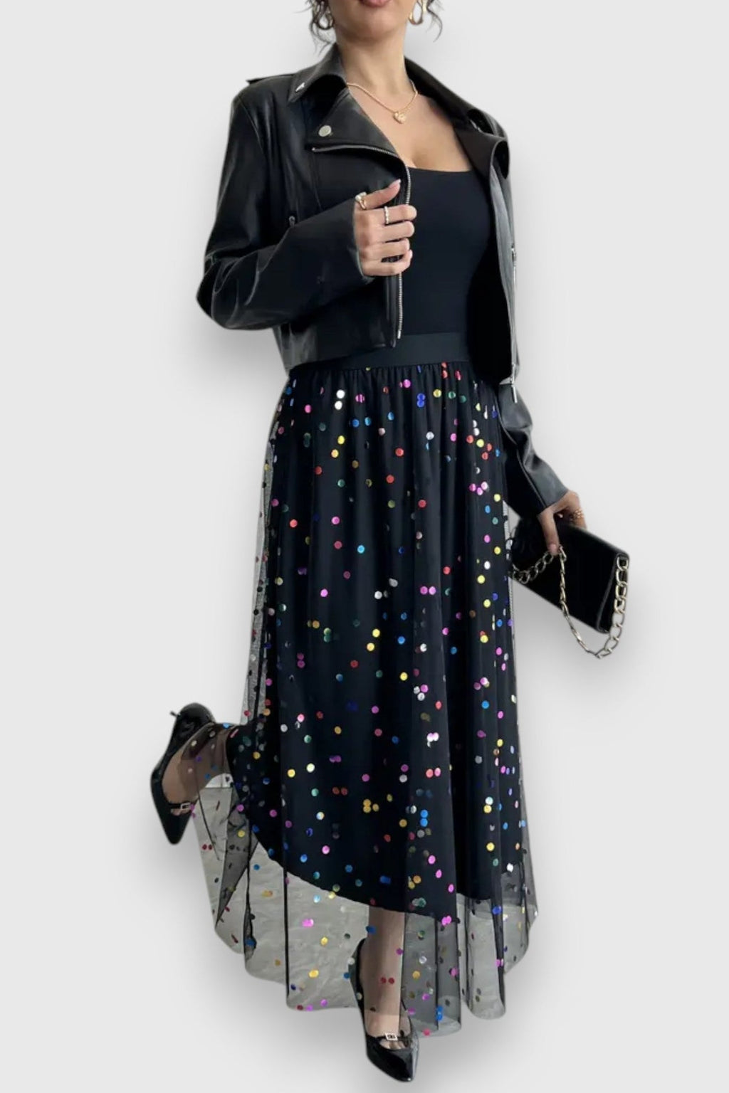Claire | Falda de malla con lunares