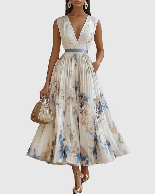 Paz | Vestido maxi plisado floral