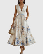 Paz | Vestido maxi plisado floral