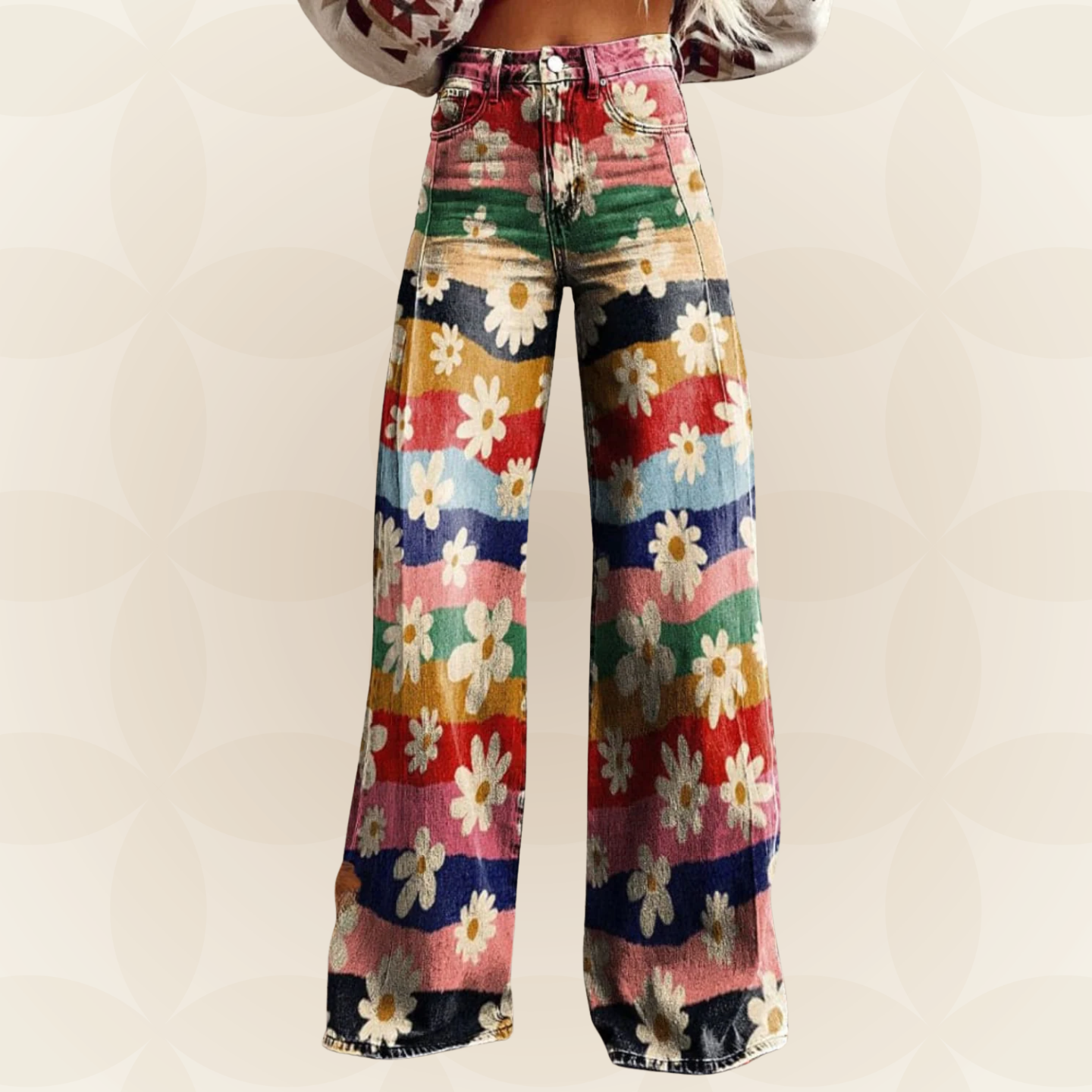 León | Vaquero floral con rayas retro