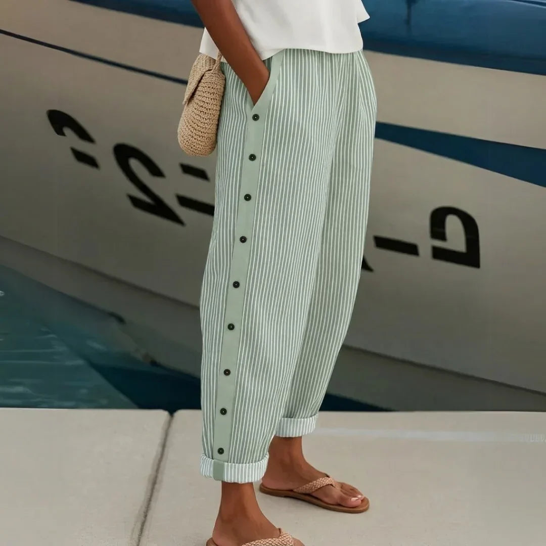 CAITLIN |PANTALÓN A RAYAS CON BOTONES ELEGANTES