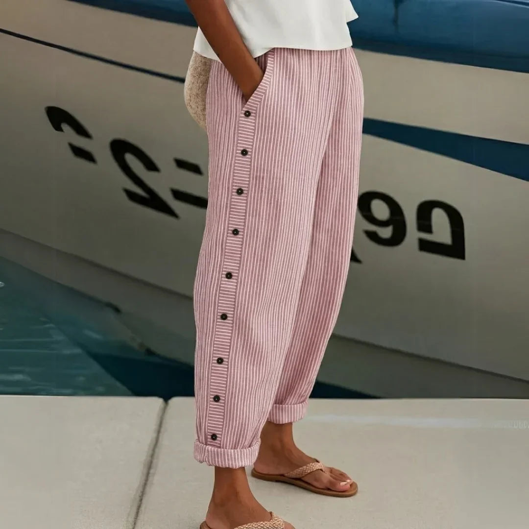CAITLIN |PANTALÓN A RAYAS CON BOTONES ELEGANTES
