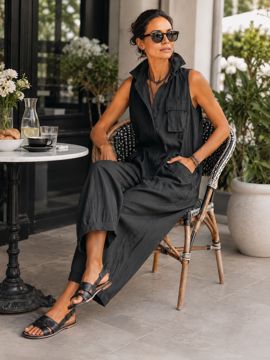 Michela | Mono cropped de algodón con cuello mao