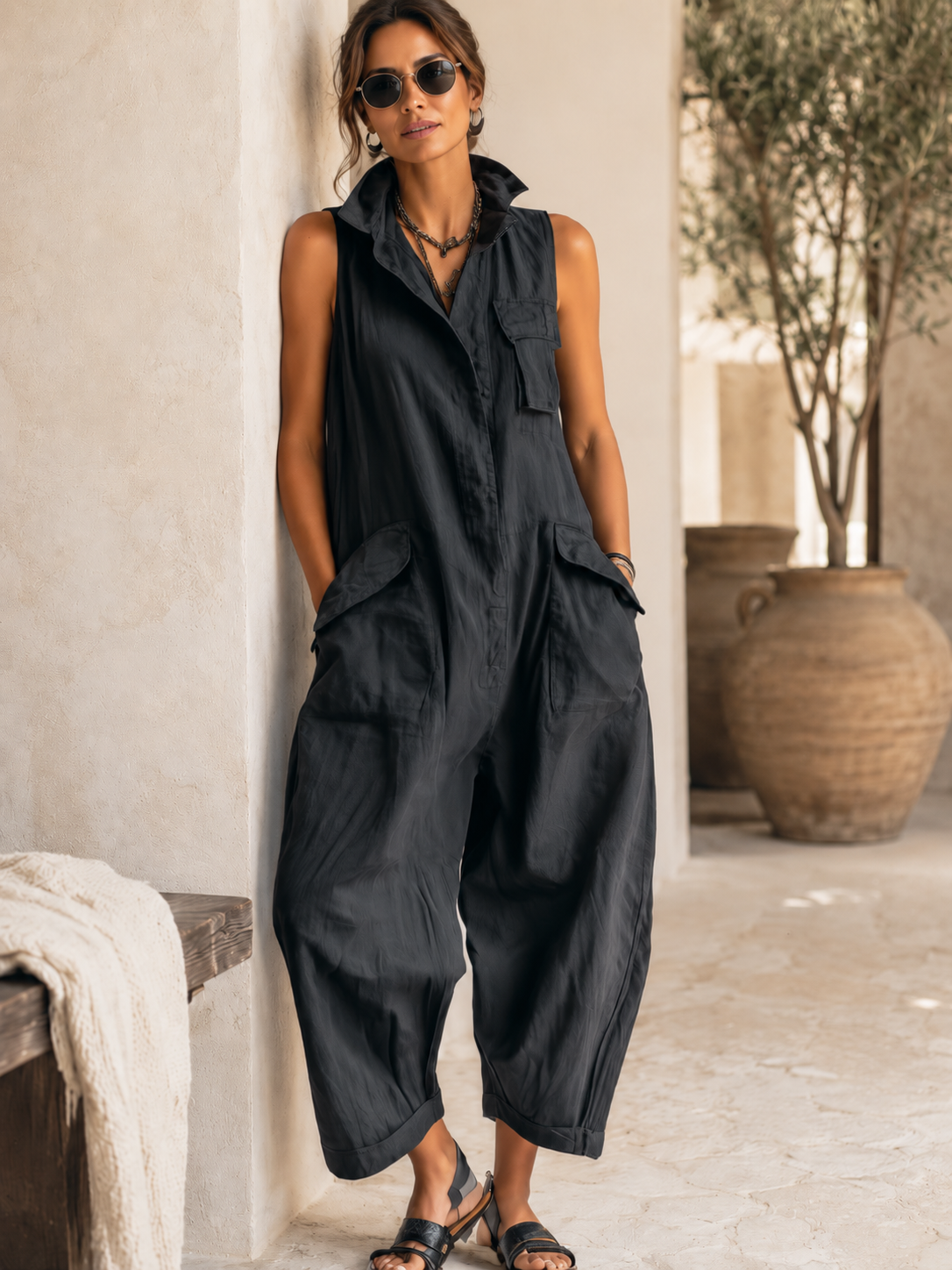 Michela | Mono cropped de algodón con cuello mao