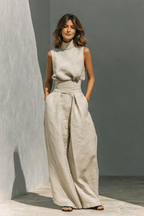 Maria - Completo di canotta e pantaloni larghi in cotone e lino minimalista per donna
