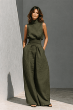 Maria - Completo di canotta e pantaloni larghi in cotone e lino minimalista per donna