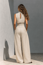 Maria - Completo di canotta e pantaloni larghi in cotone e lino minimalista per donna