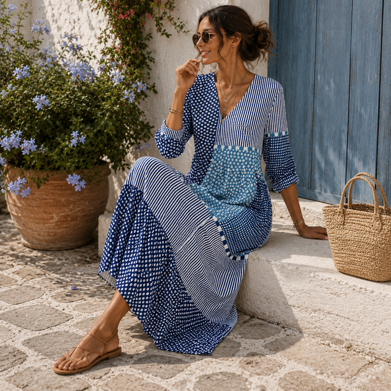 Clémence | Vestido largo Blue Mosaic
