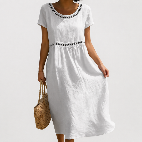 Livia | Vestido de lino con bordado en el cuello