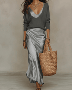Elena | Abito Midi Satinato con Maglione Incluso
