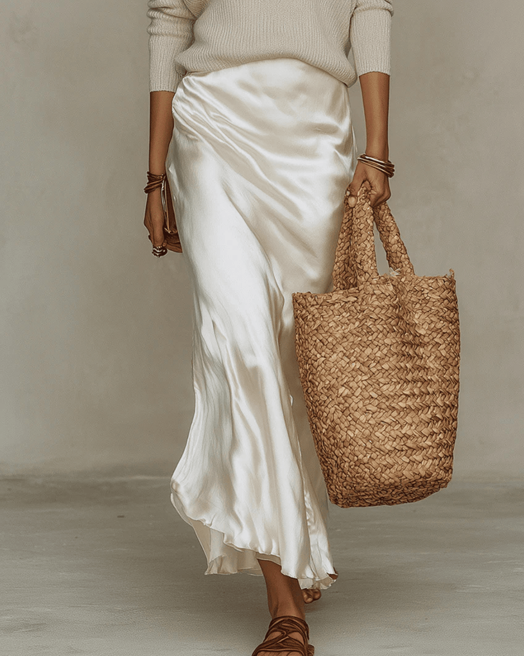 Elena | Abito Midi Satinato con Maglione Incluso