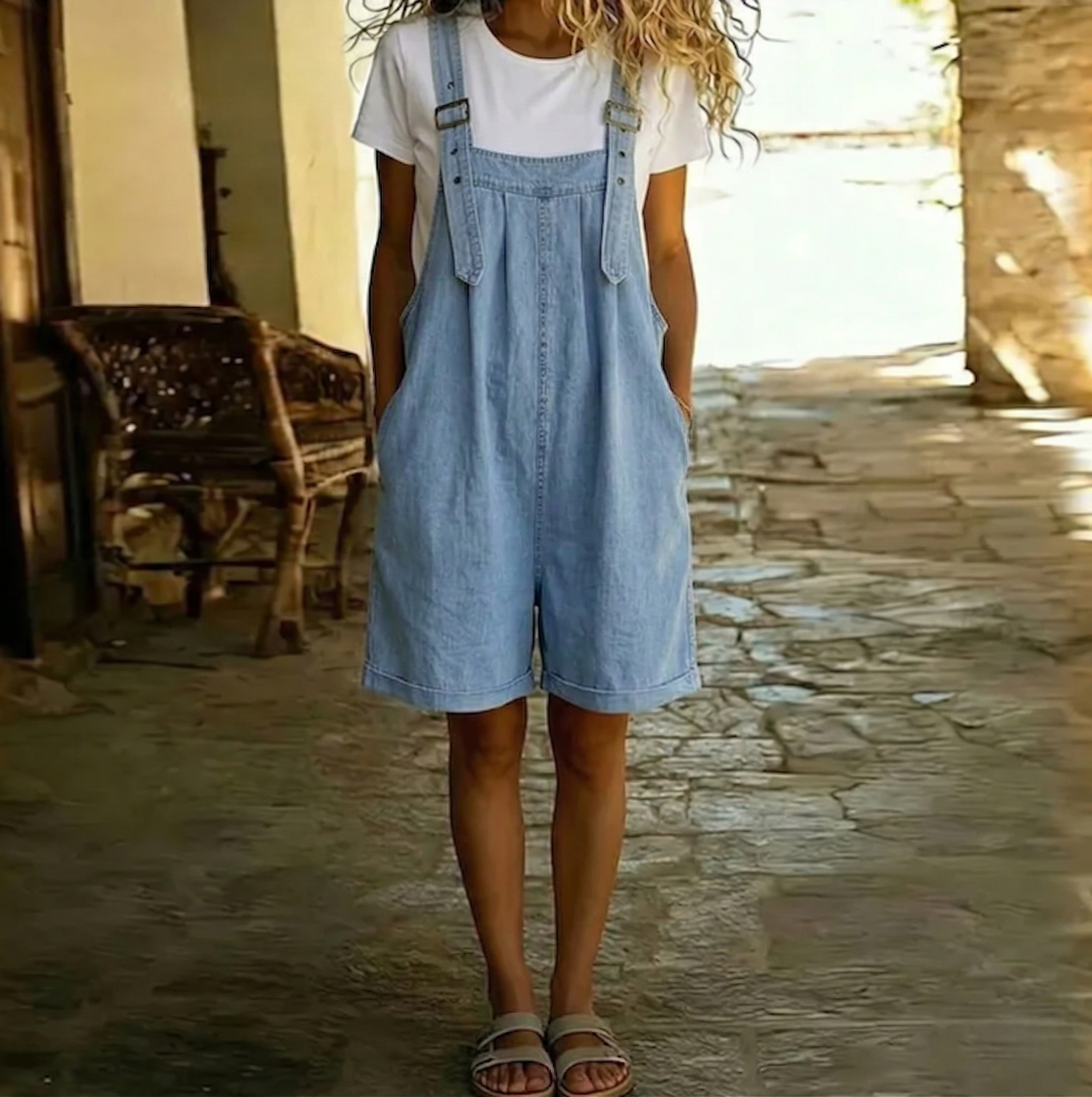 Clara | Salopette Vaquera Vintage Lavada Azul Claro