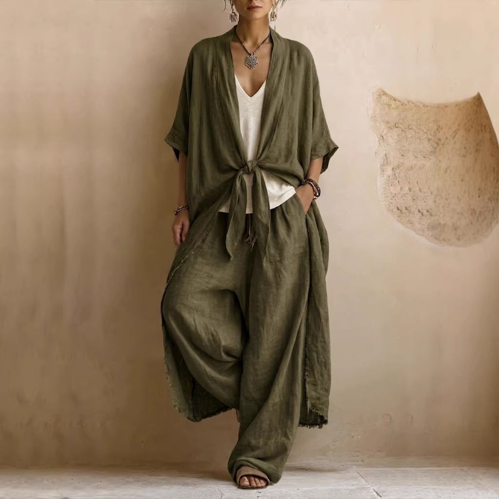 Oversized Kimono & Wide Leg Pants Two-Piece Set