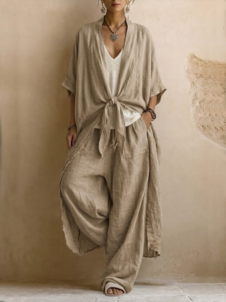 Oversized Kimono & Wide Leg Pants Two-Piece Set