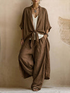 Oversized Kimono & Wide Leg Pants Two-Piece Set