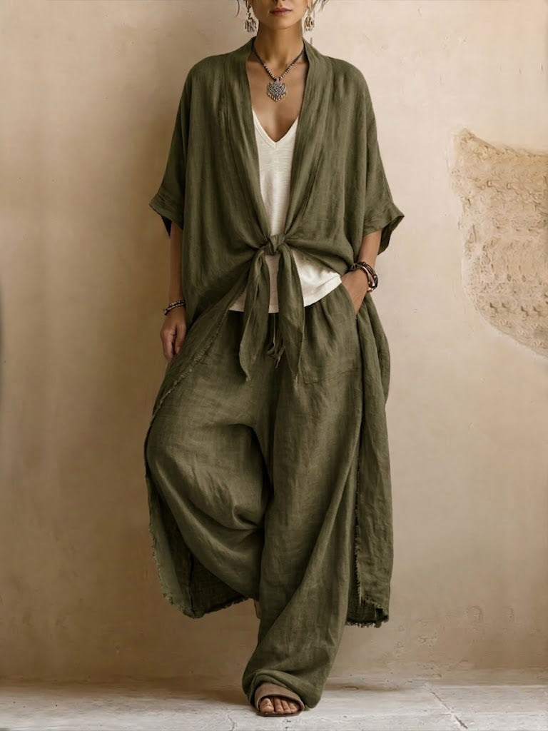 Oversized Kimono & Wide Leg Pants Two-Piece Set