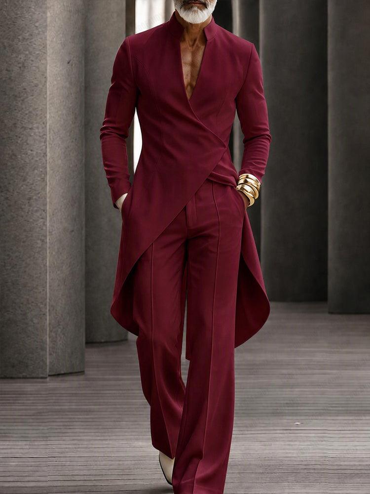 Conjunto de Camisa Cruzada de Cola Larga y Pantalón