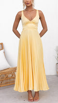 Malka | Vestido maxi plisado escote en V
