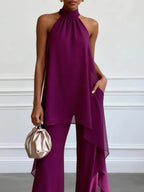 Conjunto Morado Elegante de Top sin Mangas y Pantalón