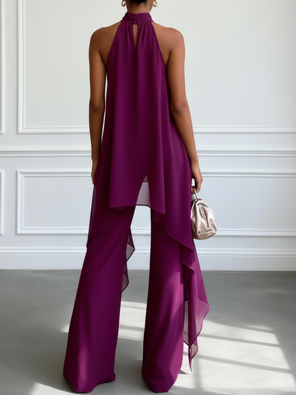 Conjunto Morado Elegante de Top sin Mangas y Pantalón